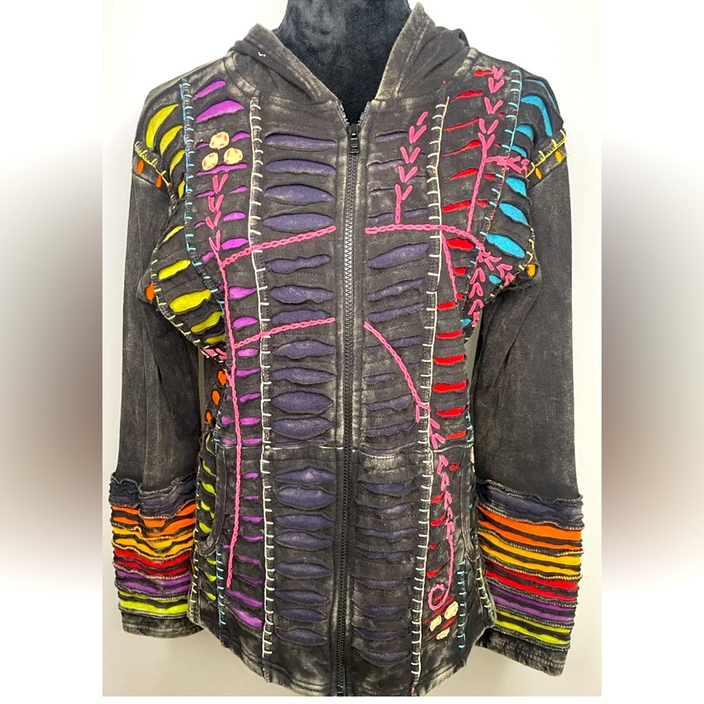 KARMA CIRCLE Handmade In Nepal Shredded Hippie Boho Jacket: Size Large
